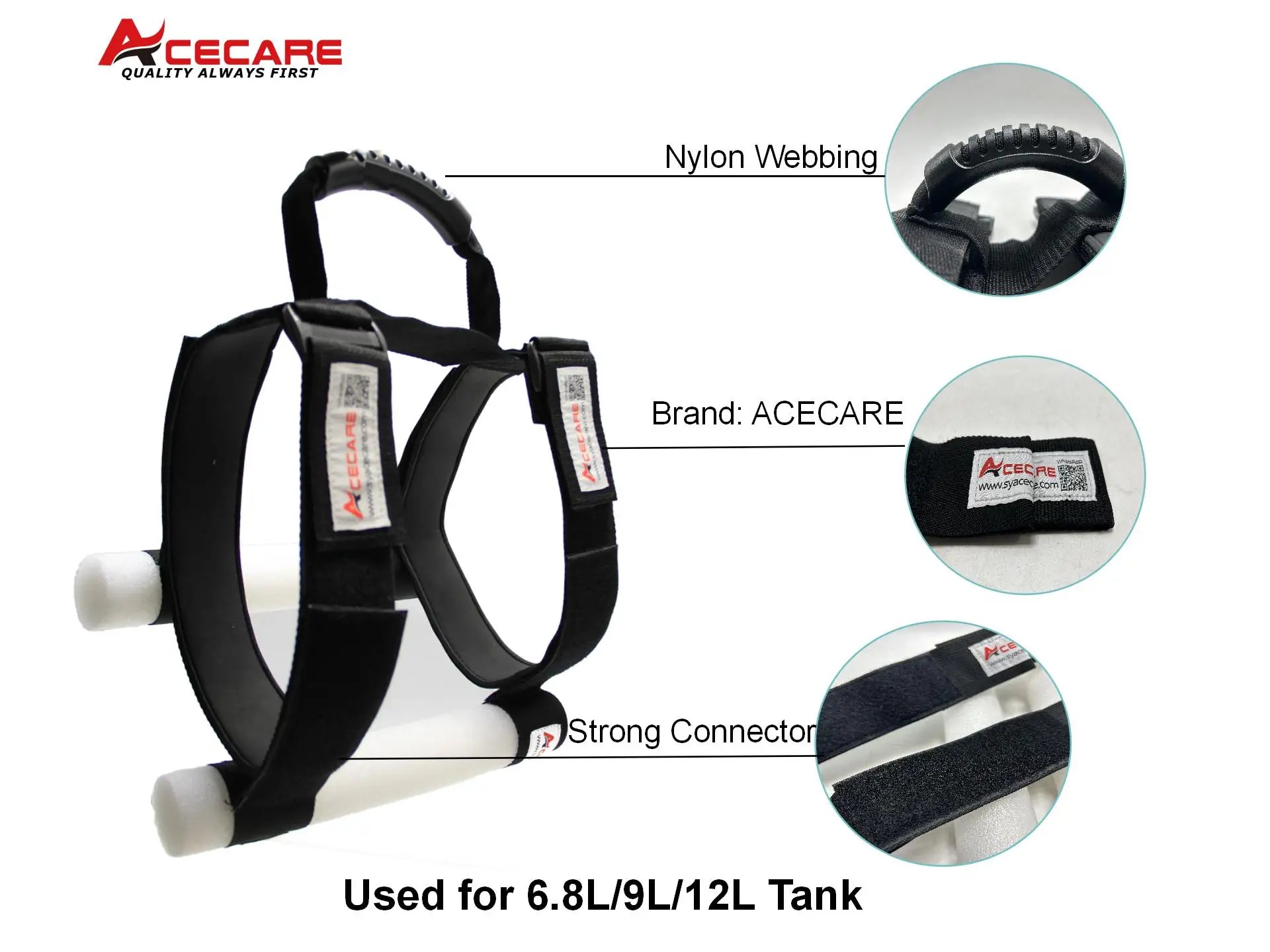 ACECARE Scuba Diving Tank Handle Air Cylinder Handle Portable Carrier Strap for 6.8L/9L/12L Scuba Tank Cylinder