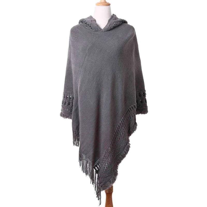 New Women Ladies Tassel Cape Coat Fringe Poncho Oblique Stripe Coat Bohemian Shawl Scarf