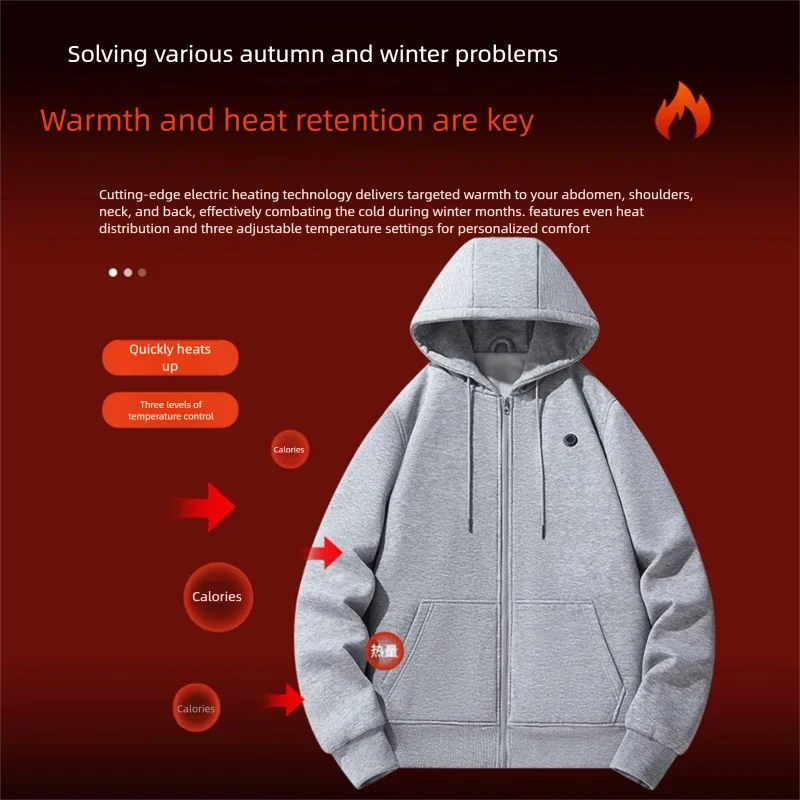 10 Areas Intelligent USB Heating Hoodie for Men Women Winter Smart Thermal Hooded Sweatshirt Couple Style Outdoor Sportswear
