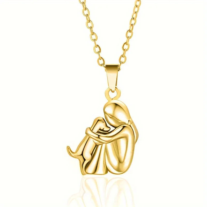 Ladies' Fashion Necklace: Adorable Girl & Dog Hug Pendant for Everyday Style