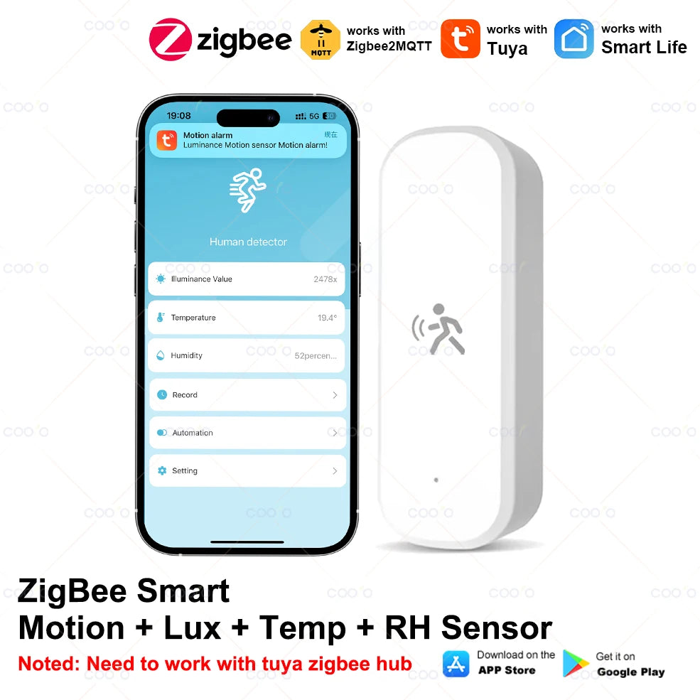 10G MmWave Radar Zigbee Human Motion Sensor with Illuminance Temperature Humidity Detector Support Tuya Zigbee or Zigbee2MQTT
