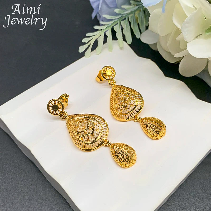 Lightweight Fashion Gold Color Jewelry Set for Women Pendant Earrings Choker Necklace Dubai Italian Wedding Party Accessories