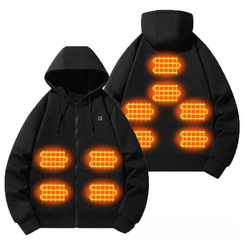 10 Areas Intelligent USB Heating Hoodie for Men Women Winter Smart Thermal Hooded Sweatshirt Couple Style Outdoor Sportswear